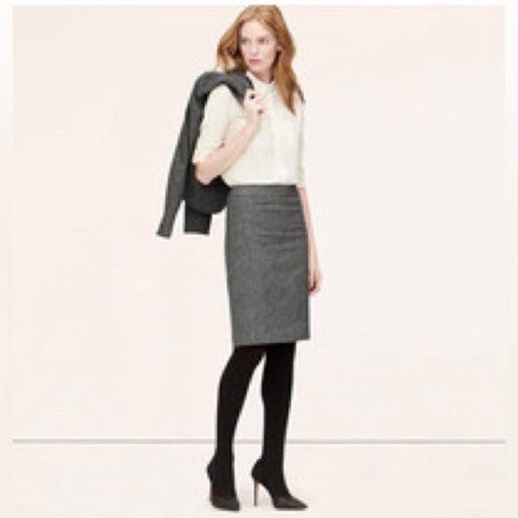 Loft Curvy Grey Straight Knee Length Pencil Skirt 8 Tall - Picture 1 of 11